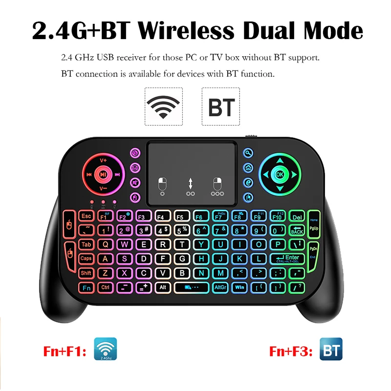V8 2,4G Mini teclado inalámbrico Bluetooth 5,0 retroiluminado Air Mouse Control remoto Touchpad portátil para Smart Android TV Box escritorio