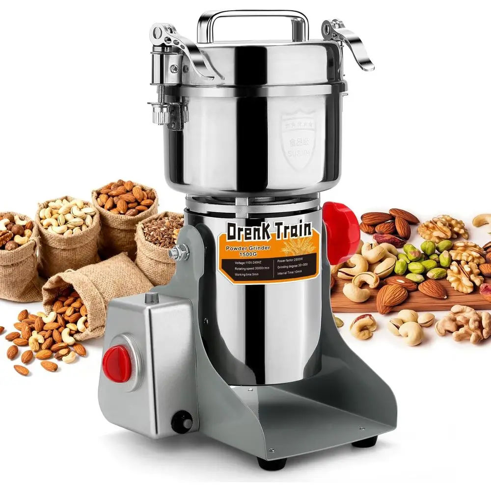 

1500G Electric Grain Grinder Mill，110V Swing-Type 304 High-speed Spice Herb Mill Commercial Powder hine or Dry Cereals Grain Her
