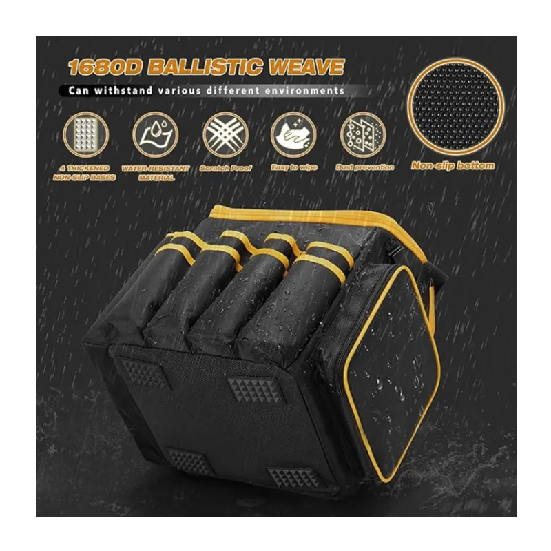Tool Bag Wear Resistant Padded Black Tool Bag Removable Divider Multiple Pockets Top Handle Bags Organizer Reinforced Hand Carry