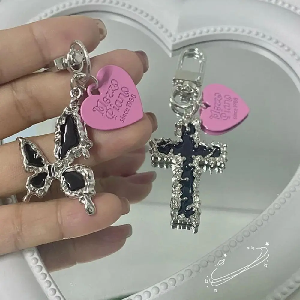 Bag Pendant Butterfly Cross Key Chain Irregular Gothic Heart Y2K Lava Thorn Keyring Trinket Black Cross Love Keychain