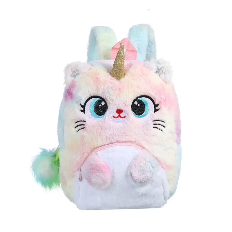 Cartoon Plush Big Eyes Backpack Little Princess Cat Bag Kindergarten School Bag Unicorn Backpacks for Toddler Girls