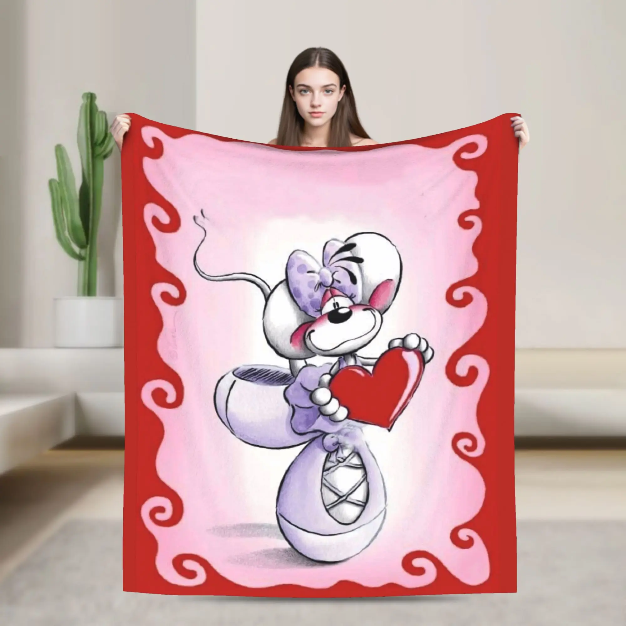 Diddl Cartoon Red LOVE Decken, hochwertige weiche Überwurfdecke, Winter-Reise, Couch, Bett, bequeme Tagesdecke