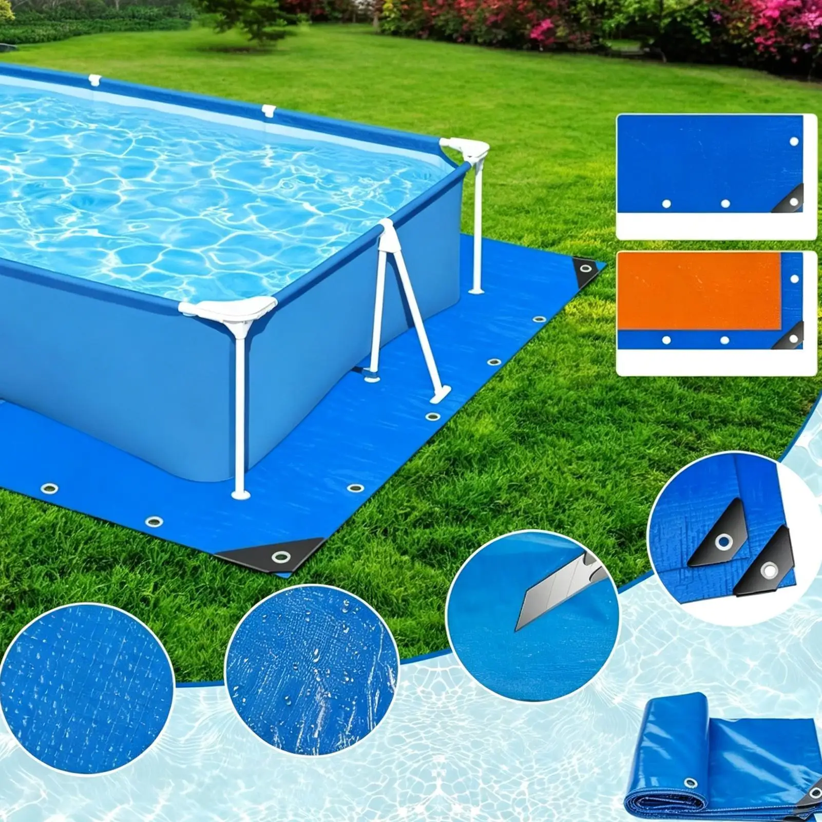Tarp for Under Pool Waterproof Camping Tarp Foldable Rectangle Double-sided Swimming Pool Mat for Patio Balcony Terrace Garden