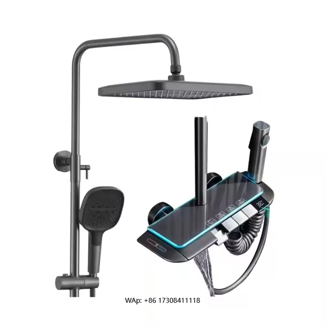 

Smart Light Emitting Diode Digital Display Thermostatic Shower Installation Brass Temperature Controlled Faucet with Soft Rain