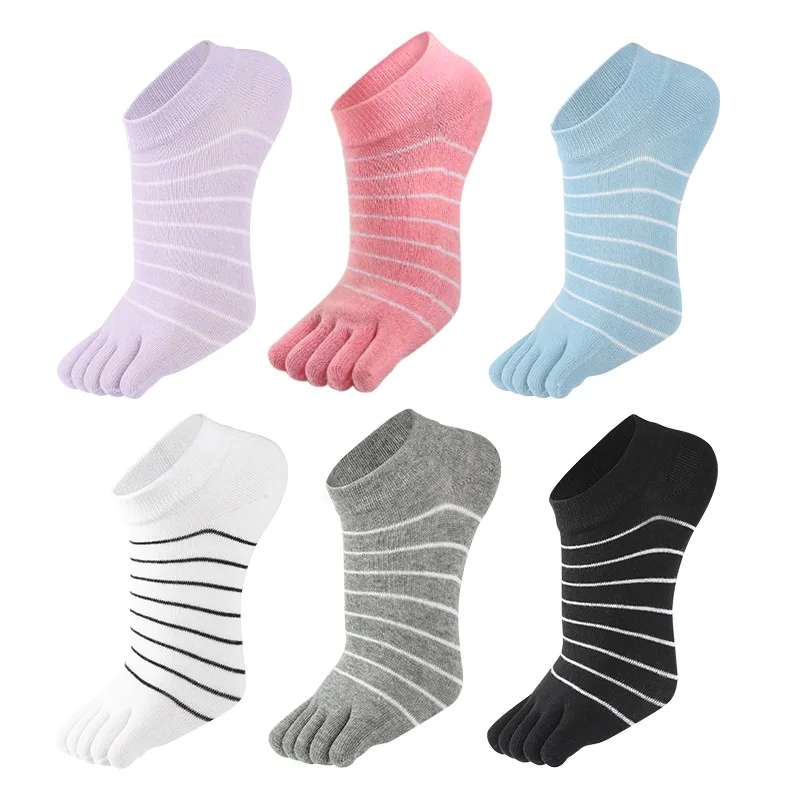 

5 Pairs Invisible Socks Woman Short Combed Cotton 5 Finger Ankle Socks Young Fashion Striped Split Toe Sock medias mujer