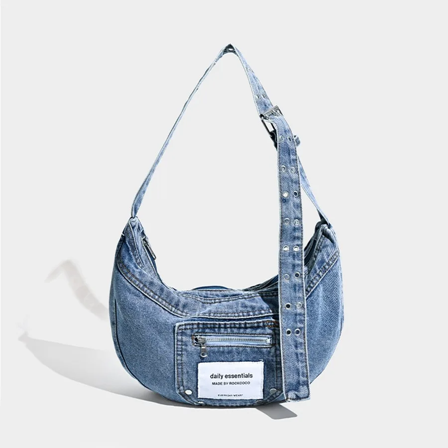 2024 Spring New Style To Do Old Washed Denim Crossbody Bag Women\'s Shoulder Diagonal Dumpling Bag