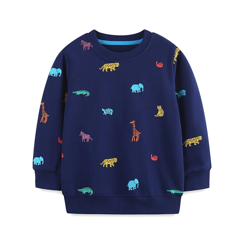 Toddler Boys Pullover Tops 100% Cotton Navy Jungle Giraffe Elephant Tiger Hoodies Sweatshirts Children Casual Long Sleeve Top