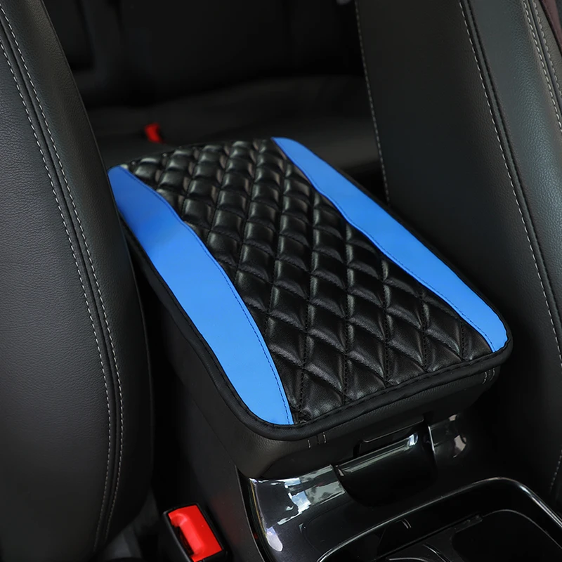 Universal Car Armrest Pad PU Leather Ethnic Embossed Anti-Slip Waterproof Console Cushion Red Side Edge