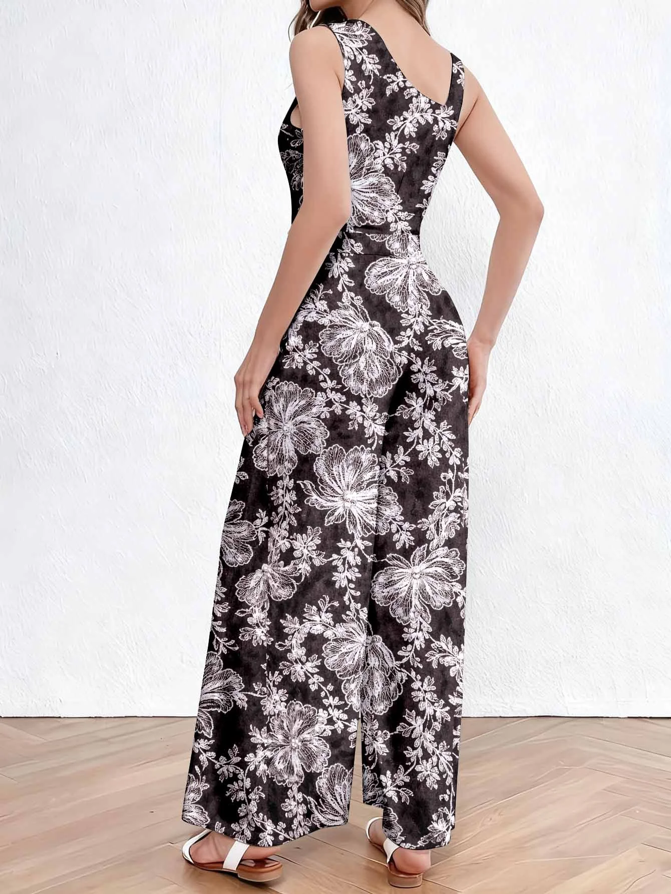 Women's Sleeveless Jumpsuit High Waist Wide Legs Slimming Summer Printed Commuting Dating Vacay Sloping Shoulder Style