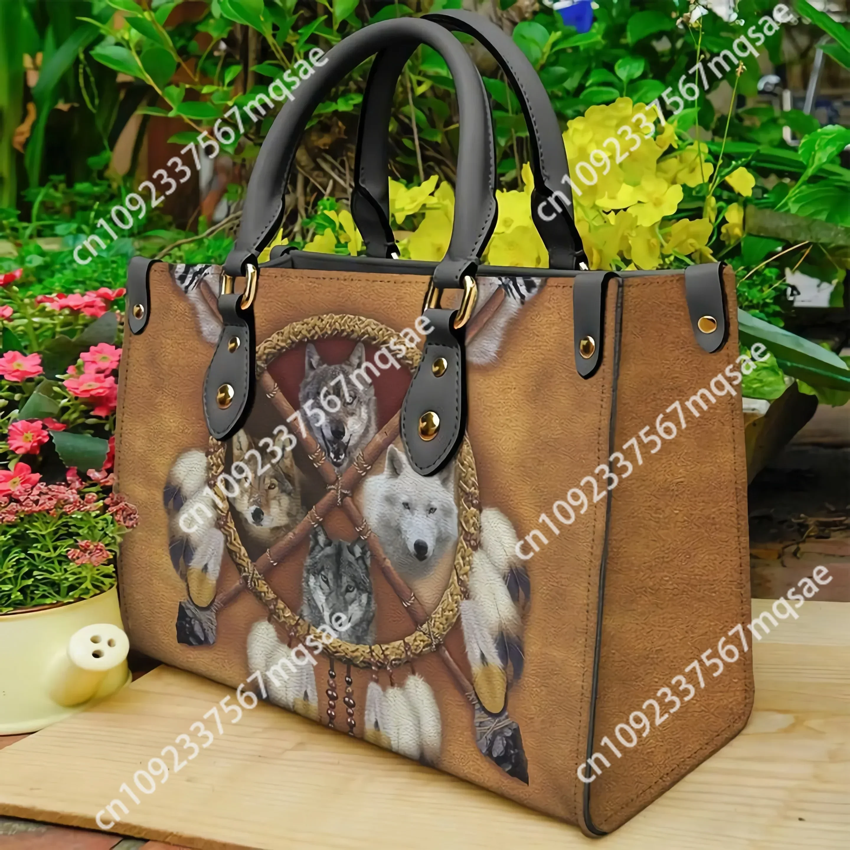 Cywgift Hot Sale Retro Wolf Design Casual Womens Tote Bag Fashion Pu Leather Handbag for Laides Cross Bags 2024