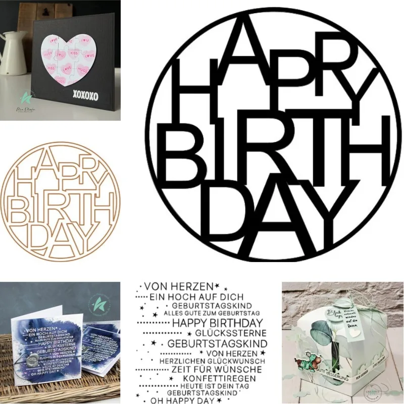 Inside the Circle, There Are Birthday Wishes Hidden Metal Cutting Dies and Stamps DIY Scrap Booking Card Stencil Paper Cards