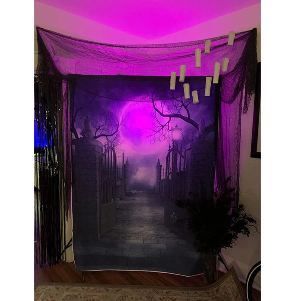 Halloween Background for Party Decor Pumpkin Lantern Cemetery Tombstone Grave Moon Birthday Photography Backdrop Photo Studio