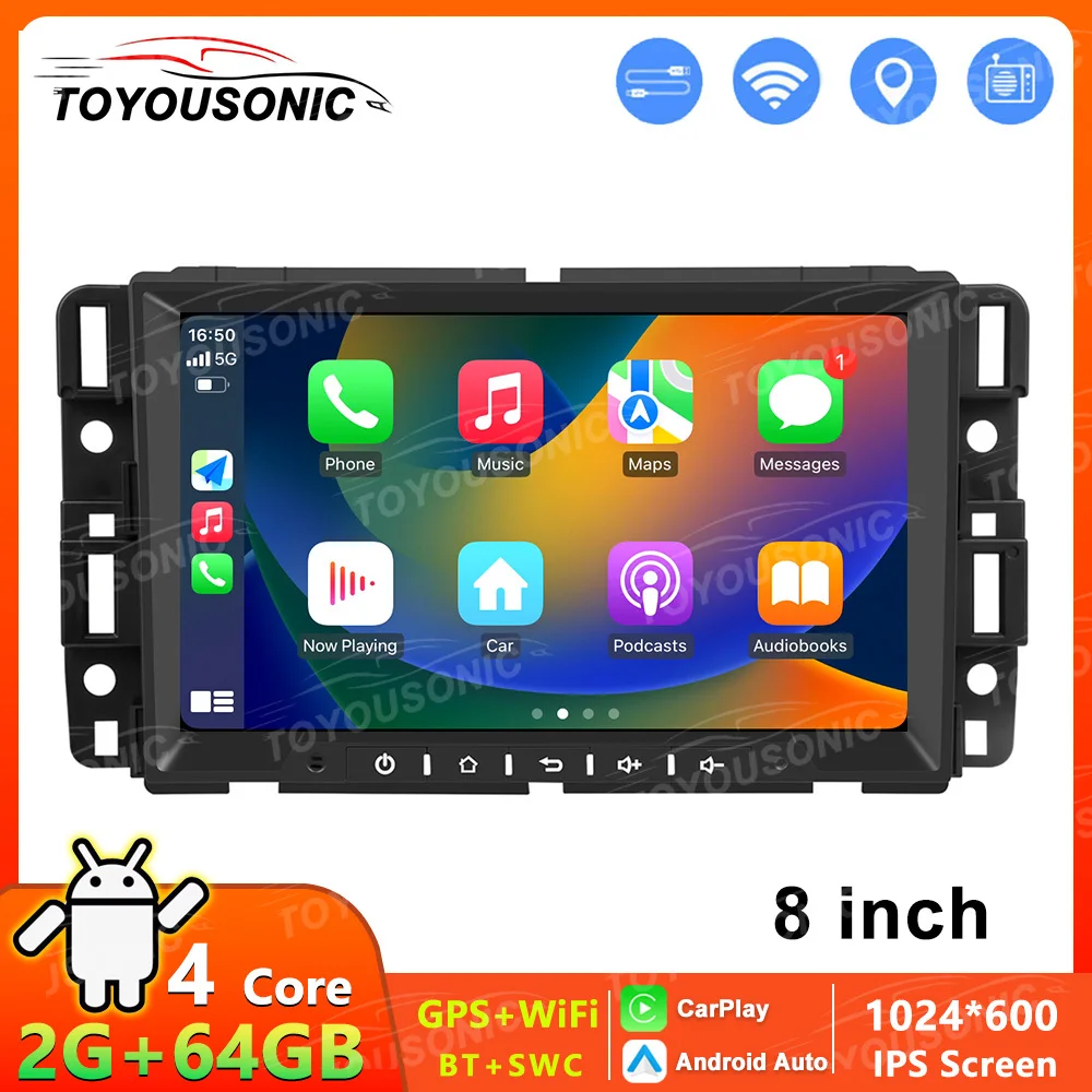 TOYOUSONIC 8inch 2G 64G Car Radio Wireless Carplay Android Auto Multimedia Video Player Navigation GPS WiFi For Silverado Sierra