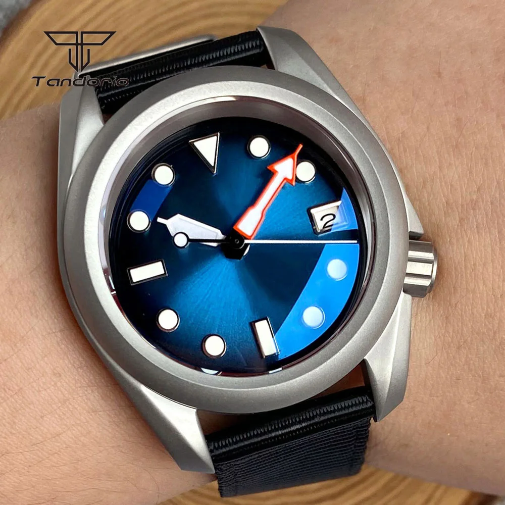 Tandorio Sunburst NH35A 40mm Men Automatic Watch Date Sapphire Glass 3.8 Crown Mechanical Wristwatch Luminous 20BAR Brushed Case