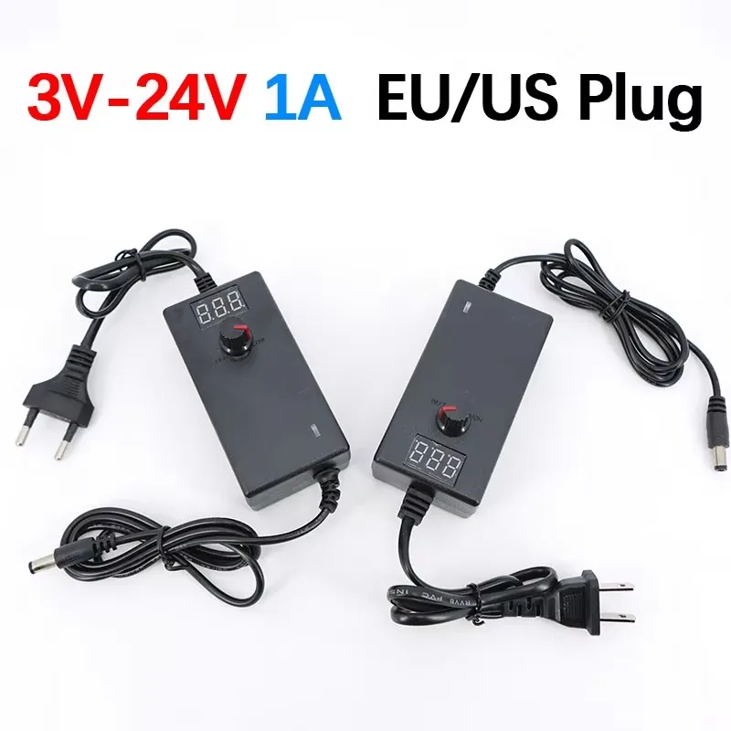 Adjustable AC 220V to DC 3V-24V 1A 1000ma Power Supply Charger Adapter Digital LED Screen Display Regulator Switch US EU Plug