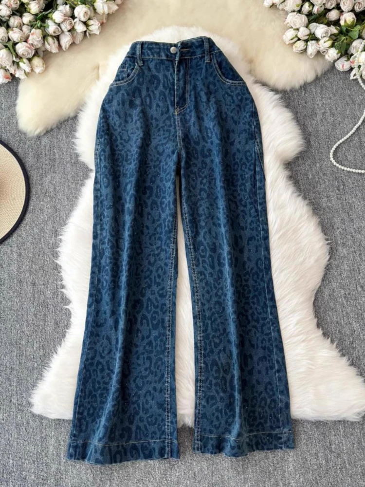

American Vintage Jeans High Waist Leopard Pockets Casual Loose Straight Pants Streetwear All Match Spring Autumn Women Clothing
