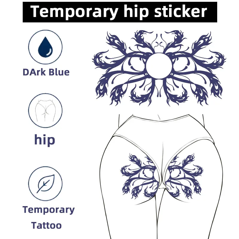 Girl sexy Buttocks and Buttocks Realistic Tattoo Sticker Waterproof Body Art Realistic Feather Pattern Temporary Sticker Juice