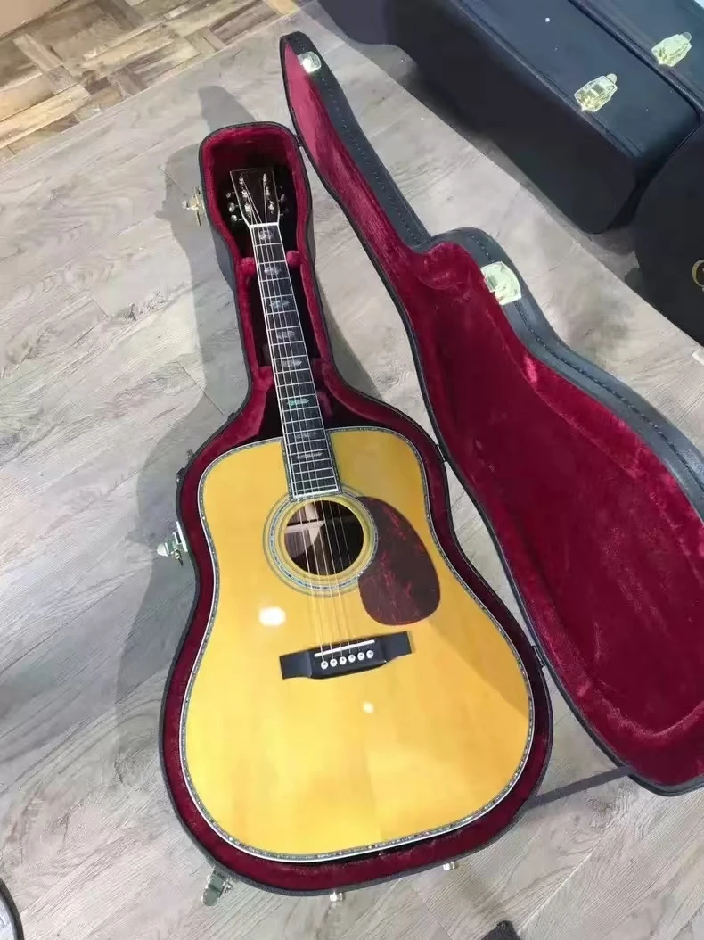 

Full solid 41 inch D45 series abalone inlaid glossy paint yellow acoustic acoustic guitar