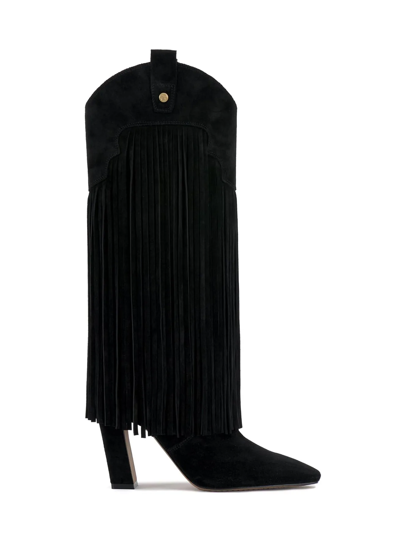 هامش الركبة عالية أحذية رعاة البقر للنساء أشار تو كتلة سميكة عالية الكعب سحب على الخريف خمر راعية البقر الغربية الأحذية #2