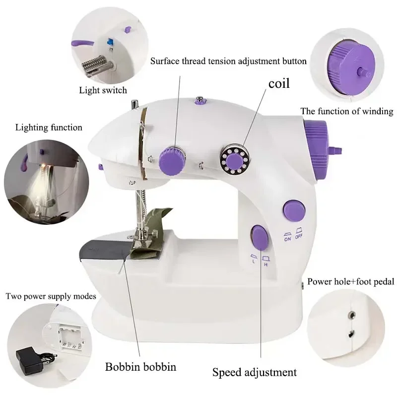 202 Household Sewing Machine Multifunctional Desktop Electric Power Sewing Machine With LED Lighting Cutting Knife Power Tools