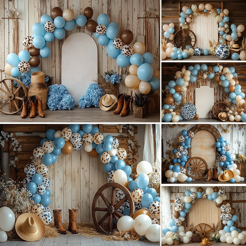 

LS Cowboy Balloons Backdrops Kids Boy Photography Props Child Adult Photocall Decors Mexico Desert Theme Backgrounds