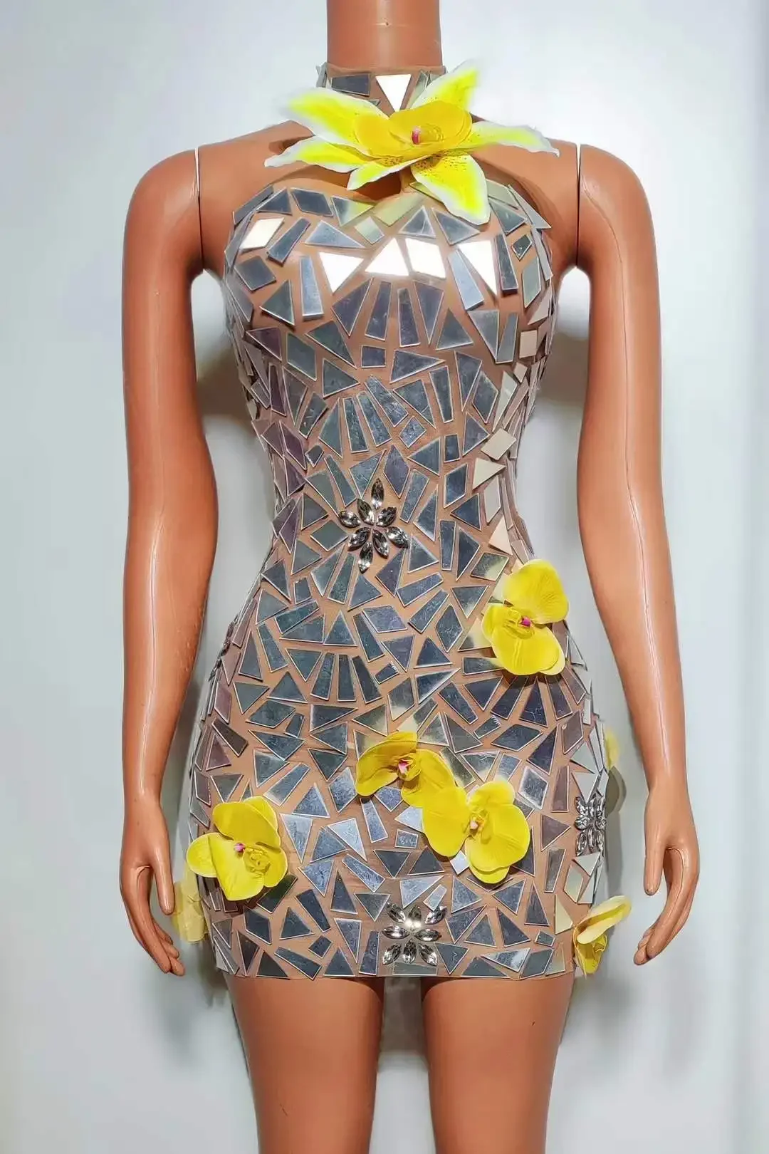 Spiegel Pailletten Shinning Rückenfreies Sexy Minikleid Für Frauen Geburtstag Nachtclub Las Vegas Showgirl Fotografie Göttin Outwear