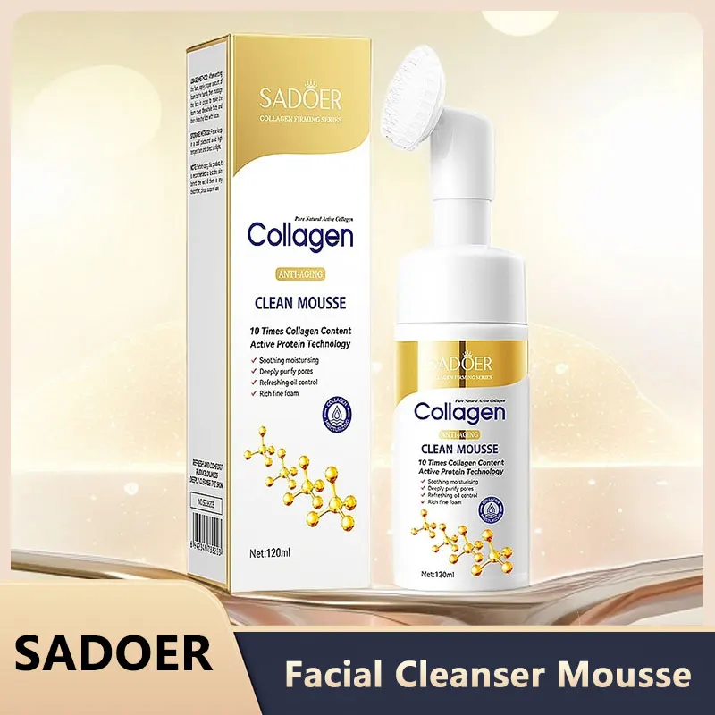 SADOER-mousse limpiador Facial de colágeno, limpieza profunda, eliminador de Control de aceite, limpieza de la piel, brillo, rejuvenecimiento, lavado de cara