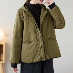 Parkas acolchadas de algodón con capucha para mujer, chaquetas gruesas y cálidas a prueba de viento, prendas de vestir exteriores, otoño e invierno, 2024