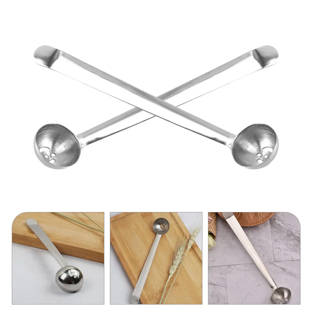 Stainless Steel Jar Spoon with Drain Holes – 2pcs Long Handle Olive Cherry Serving Tool for Pickle Jars, Bar & Party