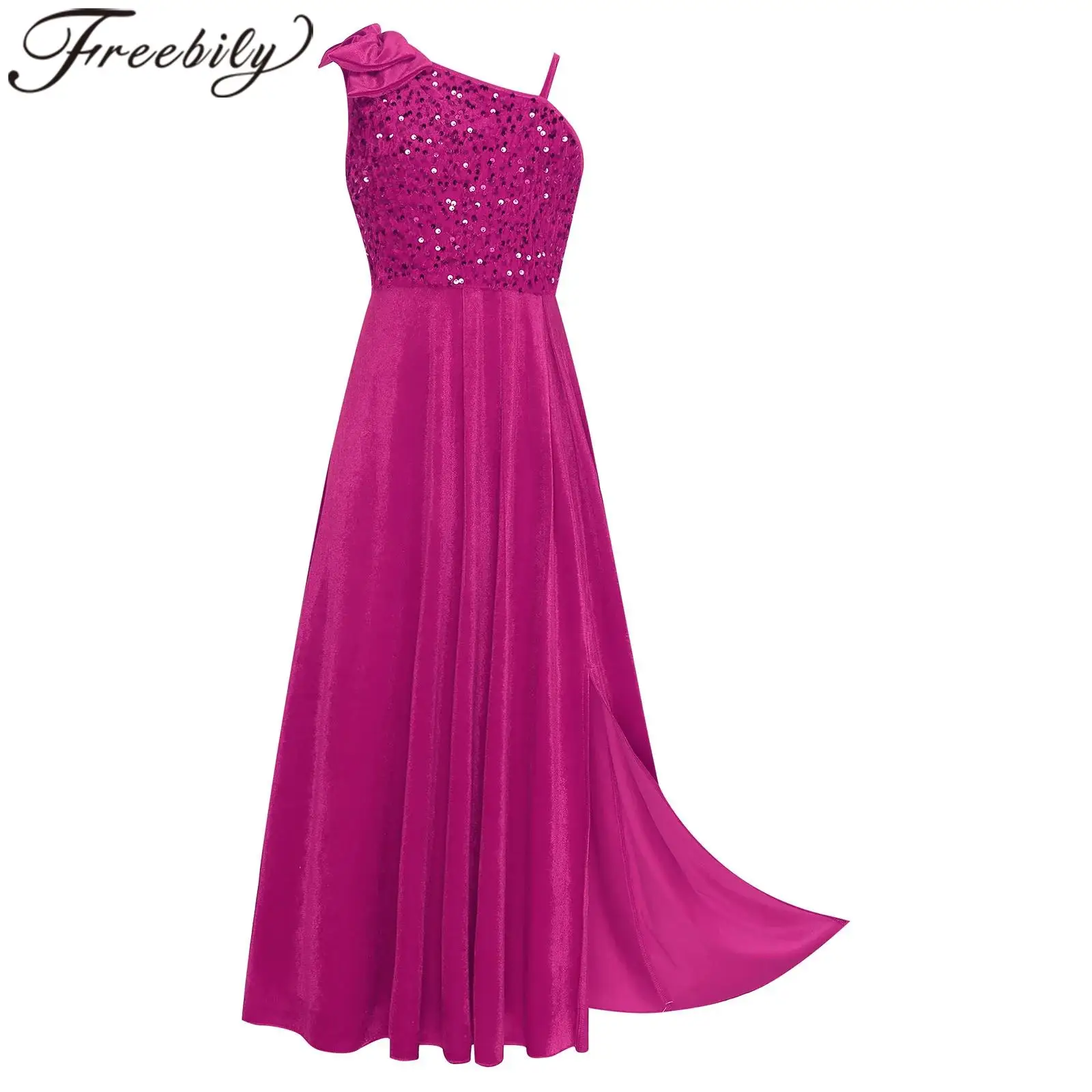 

Современный лирический танцевальный костюм для девочек, бальное платье на одно плечо, праздничное платье для выпускного вечера, детский праздничный костюм, элегантные платья для девочек