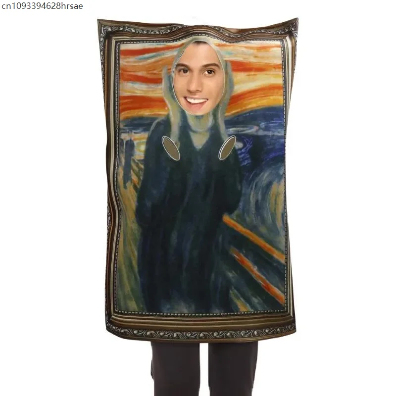 

Halloween Cosplay Funny Mona Lisa Mural Costumes Props for Adult Unisex Sponge Jumpsuit Classic Carnival Fancy Dress Up Party