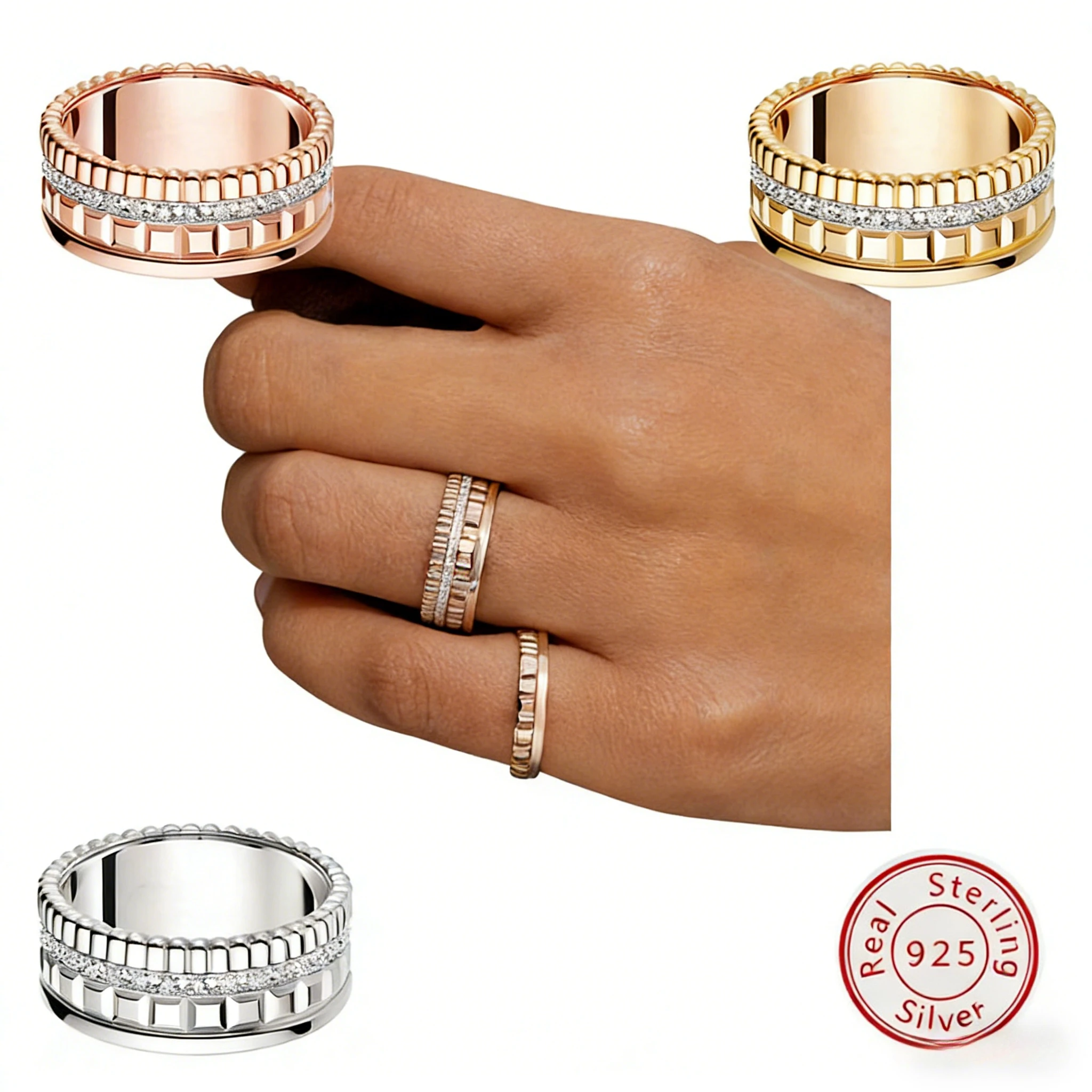 

Горячая новинка 2026: Вращающееся кольцо из стерлингового серебра 925 пробы с фианитами, модное ювелирное украшение для мужчин и женщин, можно носить как парное