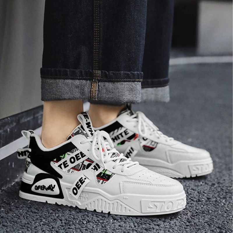 أحذية رياضية صيفية للرجال أحذية تزلج ذات نعل سميك أحذية رياضية مريحة باللون الأسود والأبيض للأحذية خفيفة الوزن Zapatillas De Deporte #2