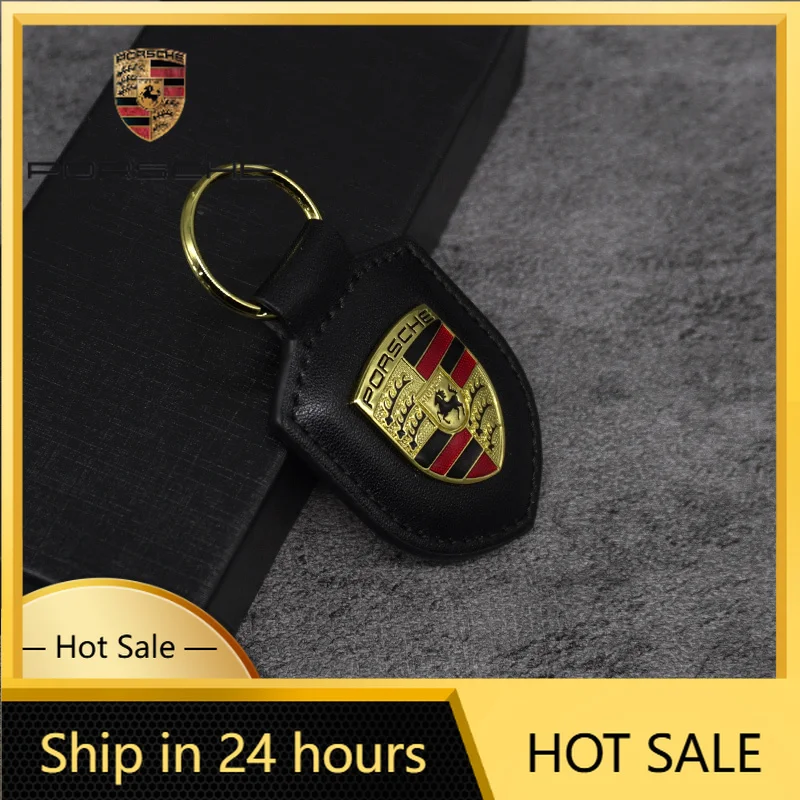 

For Porsche Cayenne Panamera Macan 911 3D Metal Logo Leather Car Keychain Shield Type Key Ring Accessoires For Porsche Panamera