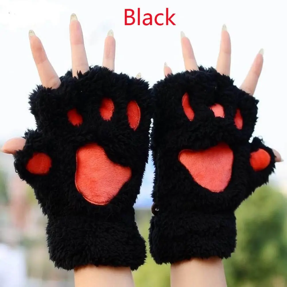 Brand New Chic Mittens Fluffy Women Warm Soft Cat Multi-color Winter Bear Paw Fingerless Gloves