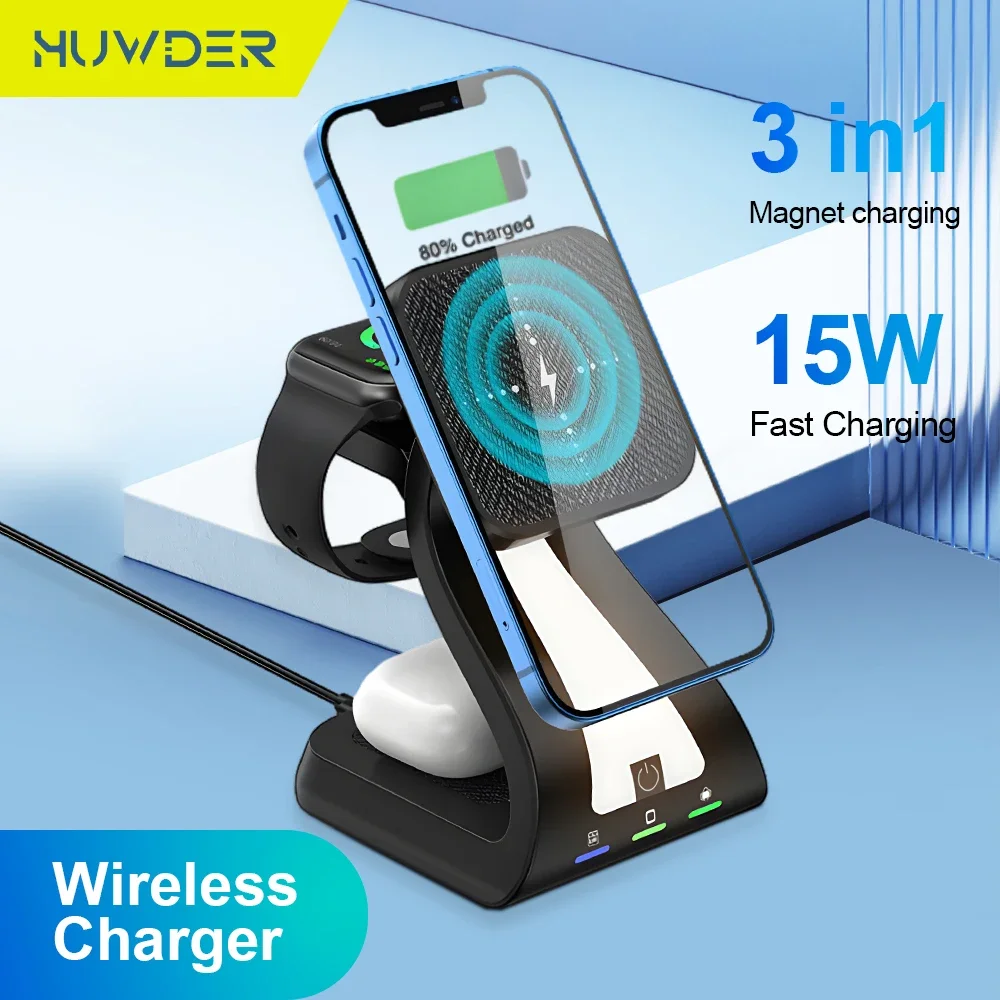 2024 New 3 In 1 Magnetic Wireless Charger Stand For Iphone 15 14 13 Pro Max For Apple Watch 5 6 7 8 Fast Charging Dock Station