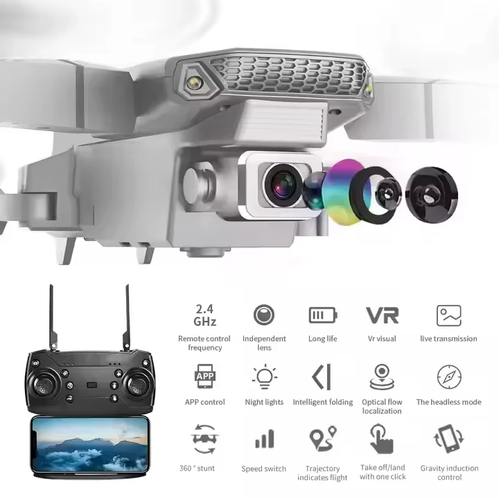 E88 Pro WIFI FPV Mini Drone Dual Kamera Weitwinkel HD 4K/1080P Höhe Halten faltbare Quadcopter RC Hubschrauber Fernbedienung Spielzeug