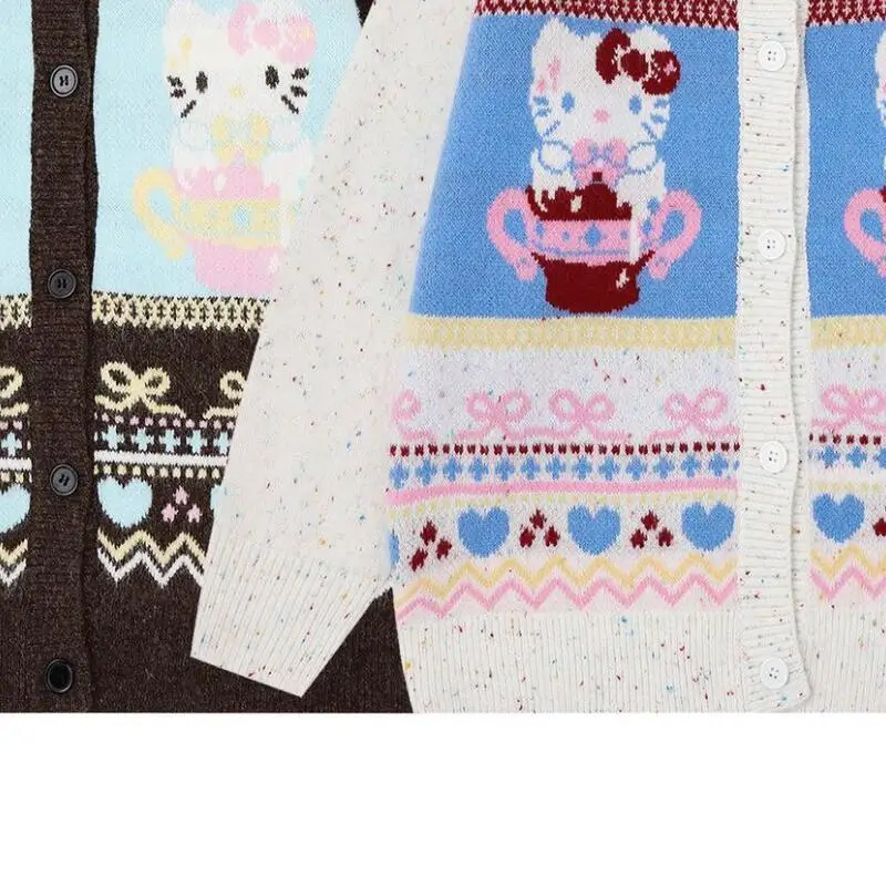 سانريو جريل مرحبا كيتي سترة Kawaii أنيمي موضة طالب عادية مستديرة الرقبة الخريف الشتاء تريكو سترة بلايز نمط جديد