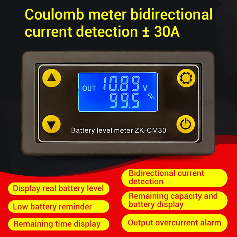 Battery Capacity Monitor Coulomb Tester DC 6-60V 30A Digital Voltmeter Ammeter Power Electricity AH Voltage Current Meter