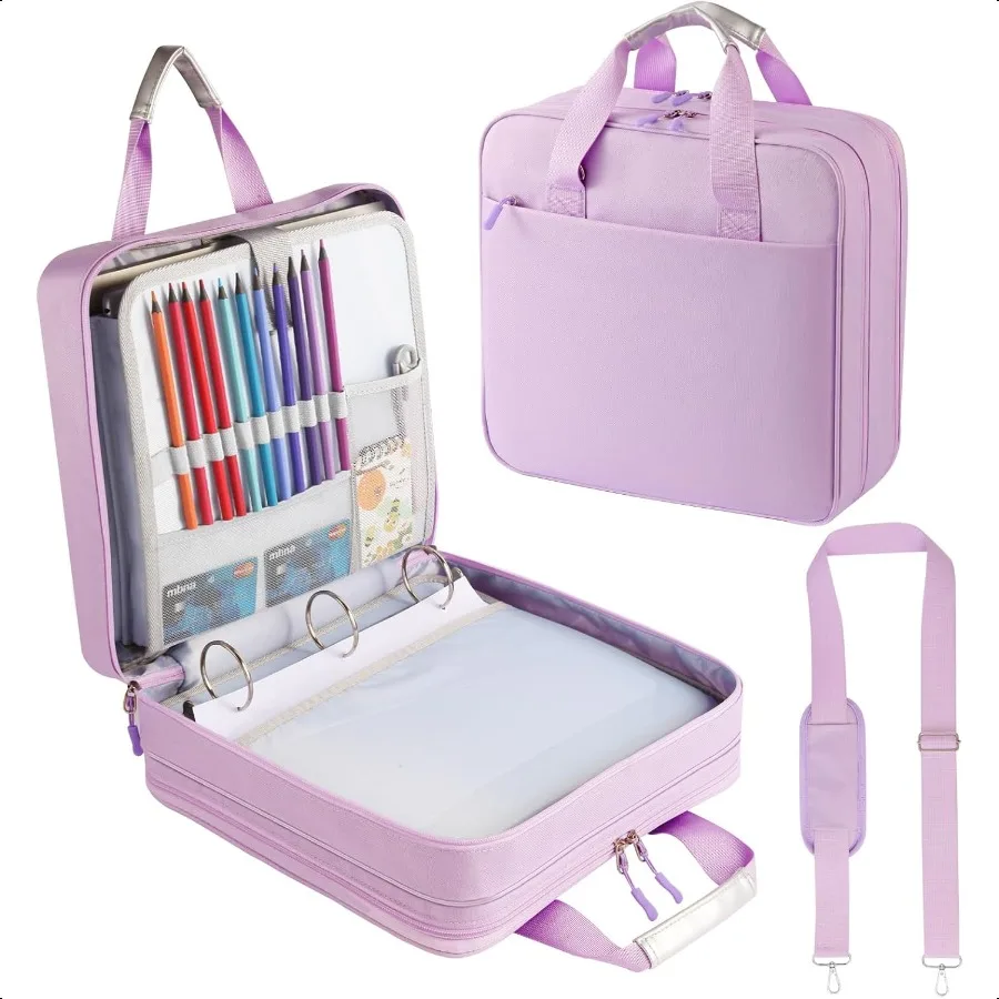 

Zipper Binder 3 Ring with Shoulder Strap 2 Inch ORings 500Sheet Capacity Binder Bag with Expanding File Folder MultiPockets Tra