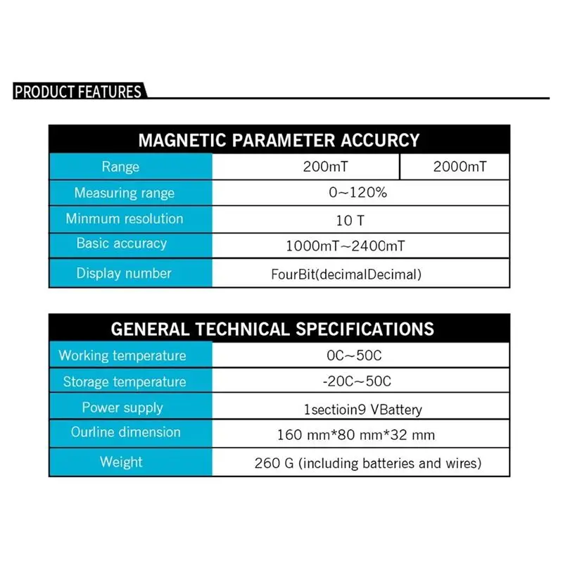 A77I Permanent Magnet Gauss Meter Handheld Digital Meter Magnetic Flux Meter Surface Magnetic Field Test 5% Accuracy Easy To Use