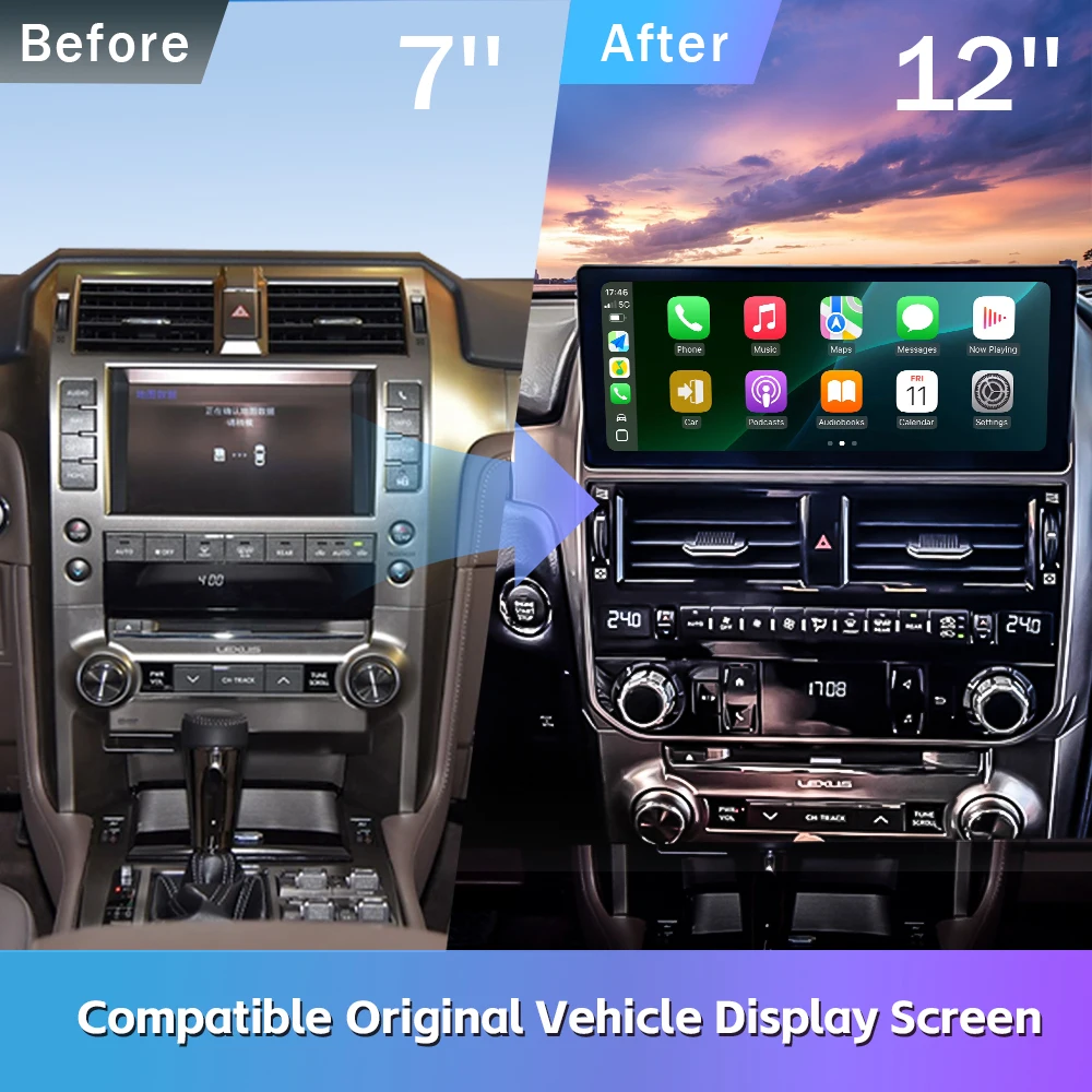 NewLexus GX460 2009-2021 12.3'' Car DVD Player Monitor  with Wireless CarPlay Android Auto Interface Binarytek