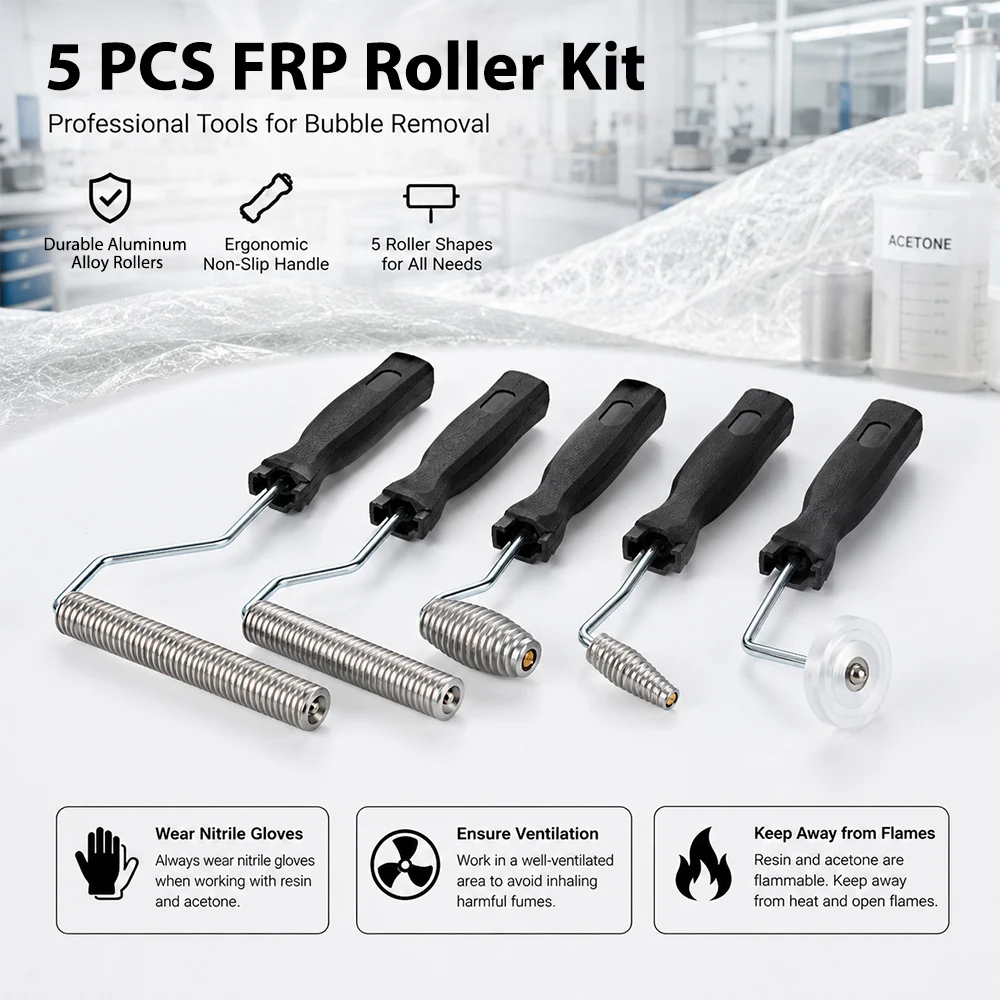 Fiberglass Roller Kit 5Pcs  Aluminum Alloy FRP Bubble Laminating Roller With ABS Handle For Fiberglass Laminate FRP Resin Work
