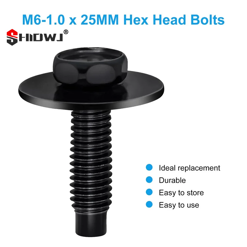 50Pcs M6-1.0 Hex Head Body Bolts Bumper Fender Splash Shield Under Cover Hood,m6 Bolt,hex Bolts,10mm Bolt,20mm Washer