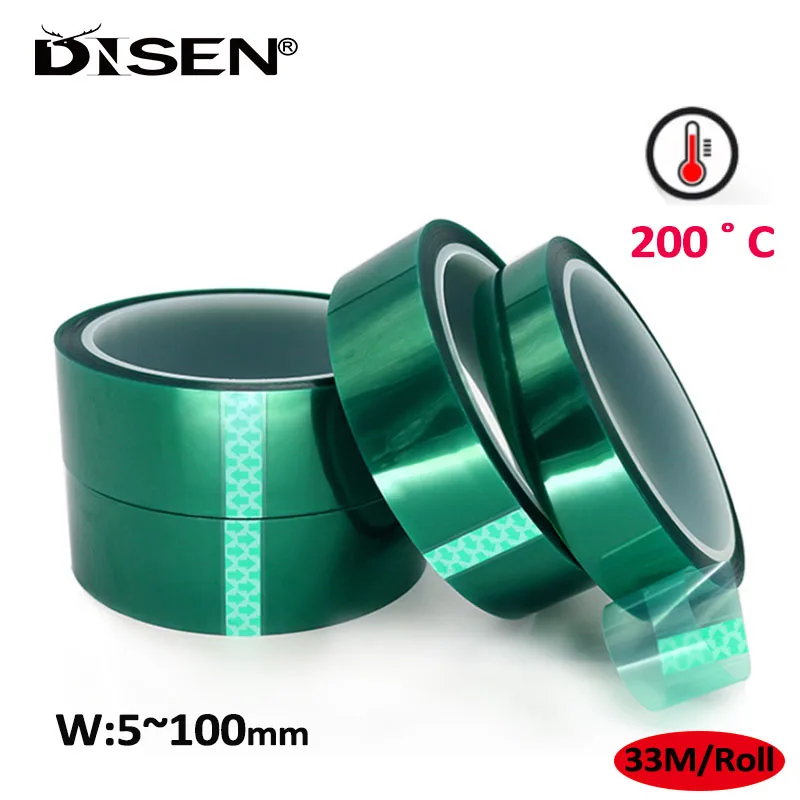 33M/Roll Green PET Heat-Resistant High Temperature Masking Shielding Adhesive Tape for PCB Solder Plating Insulation Protection