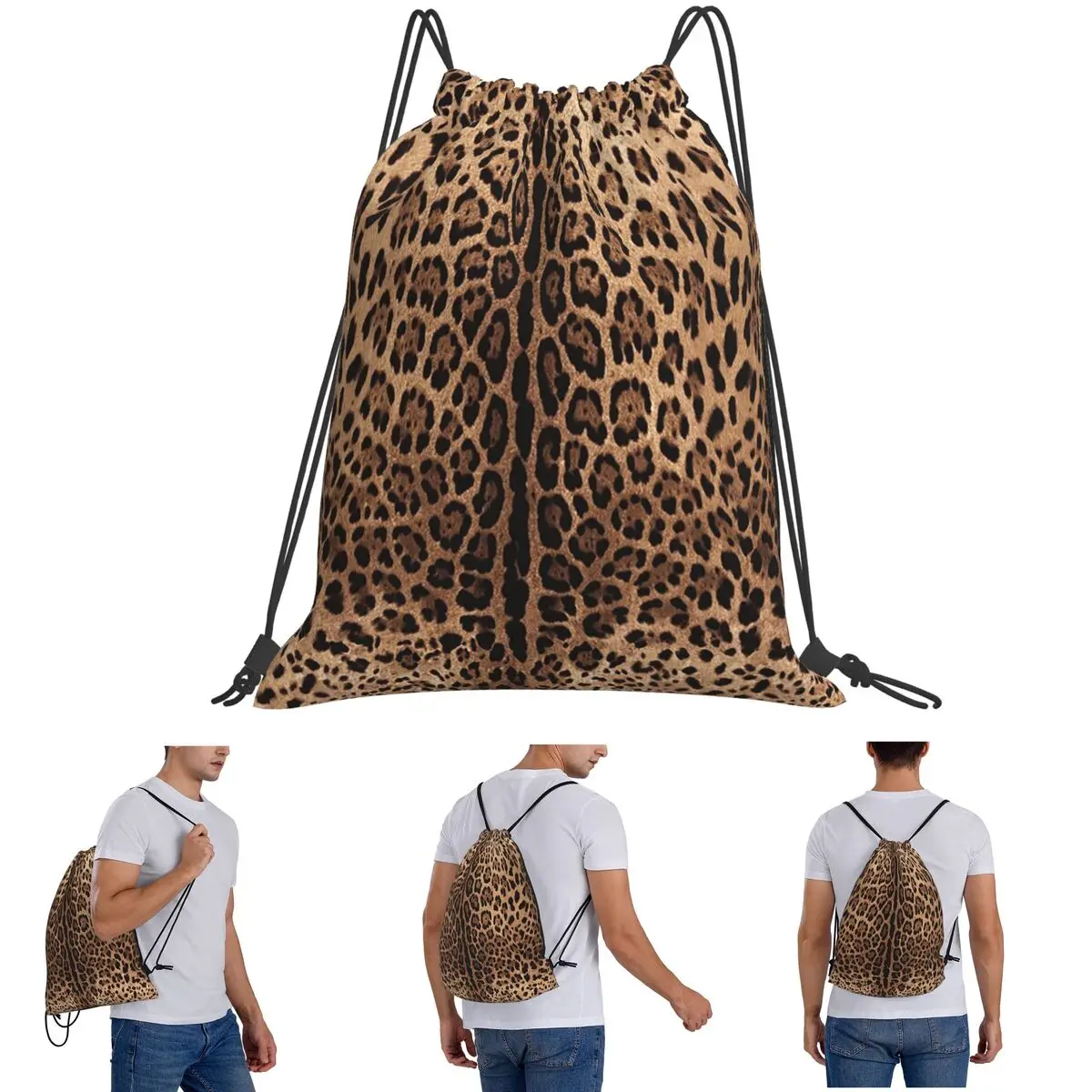 Leopard Print Skin Backpacks Fashion Drawstring Bags Shoes Bag Book Bags for Travel Students