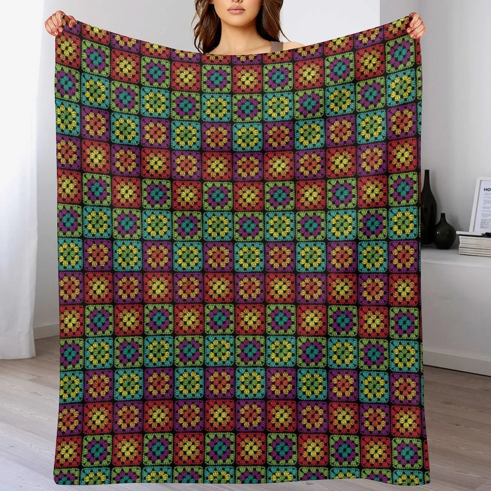 

Crochet Granny Square Yarn Pattern Throw Blanket Sofa Quilt Winter beds decorative Baby Blankets