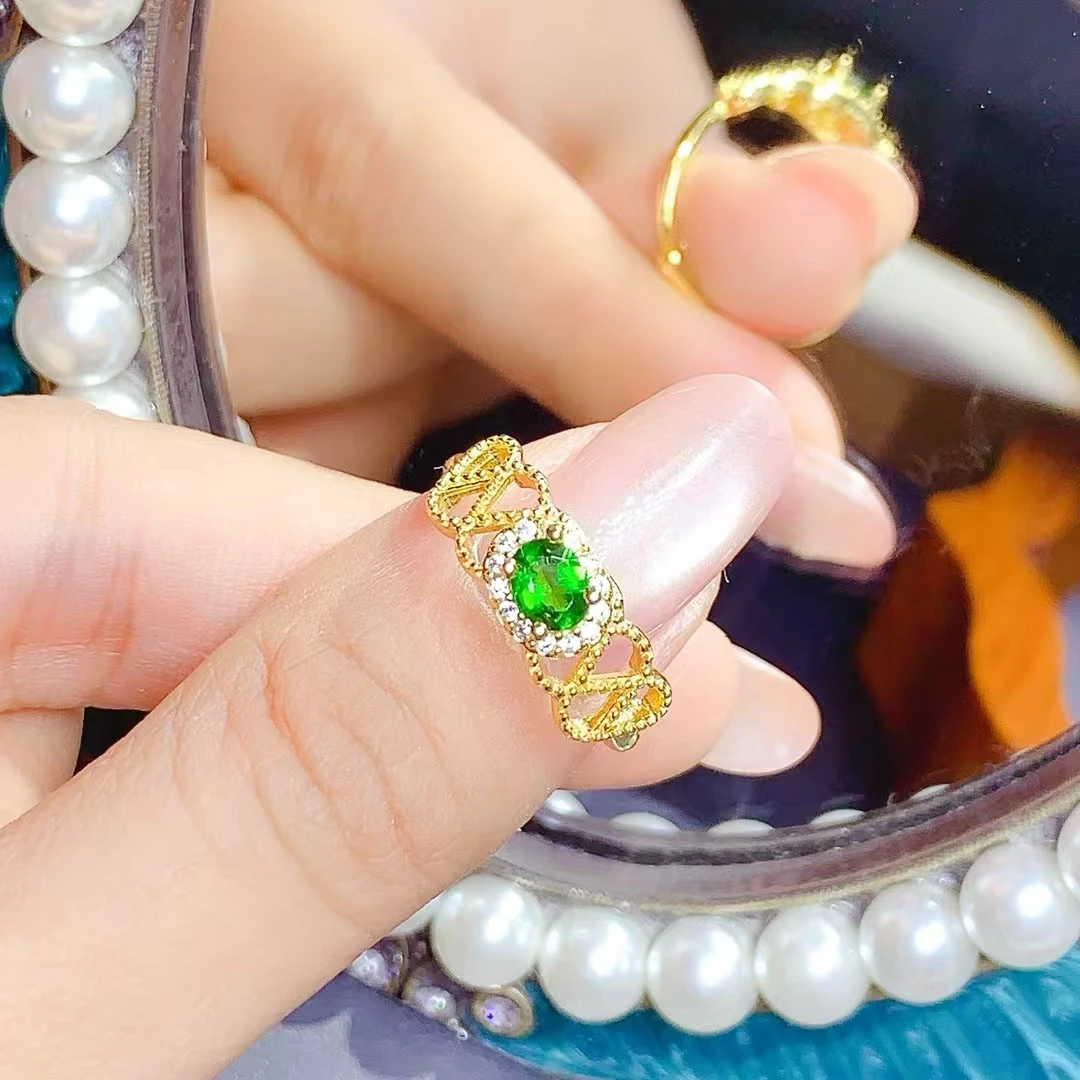 

KJJEAXCMY High quality Simple Natural Diopside Ring S925 Silver Inlaid Elegant Simple Palace High-End Design Women's Jewelry