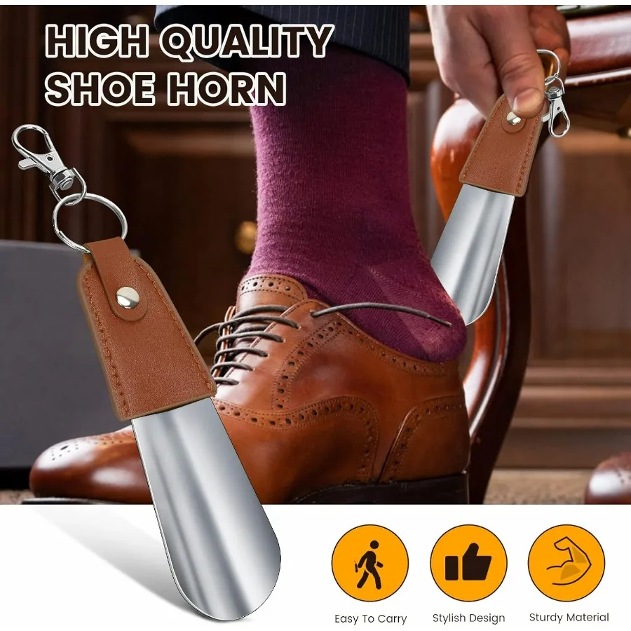 Portable Metal Shoe Horn Keychain, 5 Inch Mini Travel Shoehorn for Men Women Elderly, Shoe Aid Helper Tool