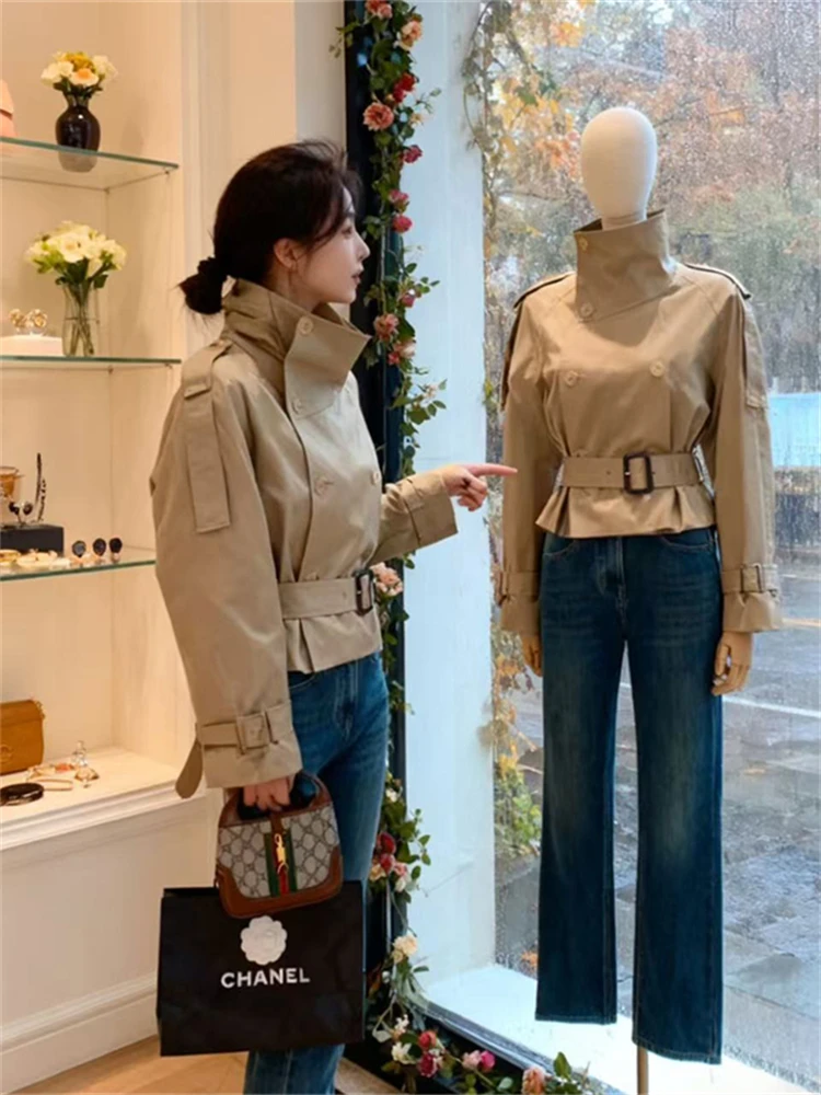 

Trendy Women's Double-Row Buttoned Coat Jaet Stand Collar Spring New Design Top Faionable Commute Sle Loose Fit Outerwear